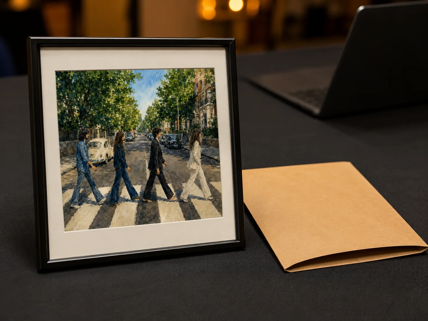 Framed crosswalk portrait at a portrait pickup table