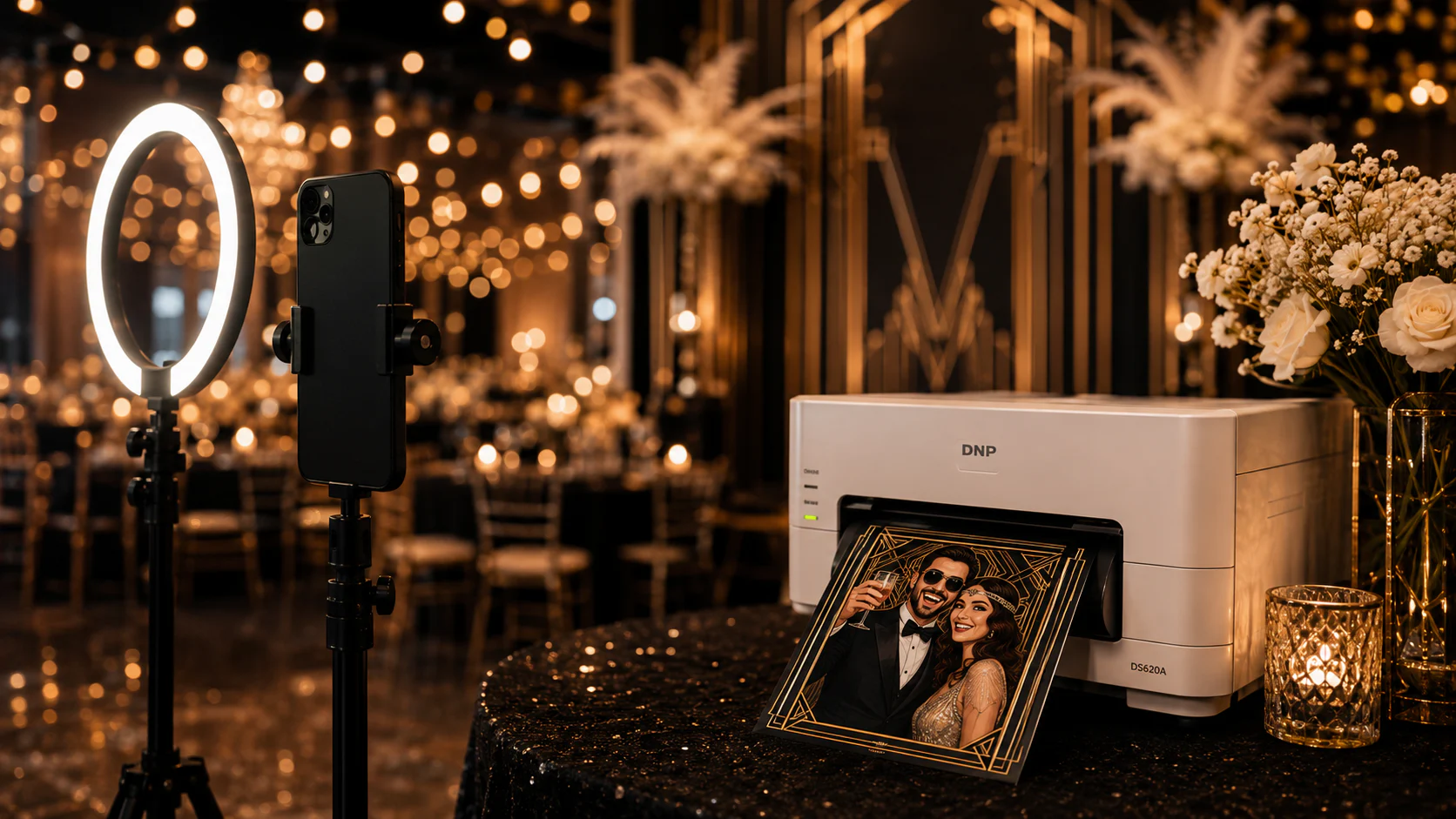 MyPortraitBooth printing a full-size portrait at a Montreal event
