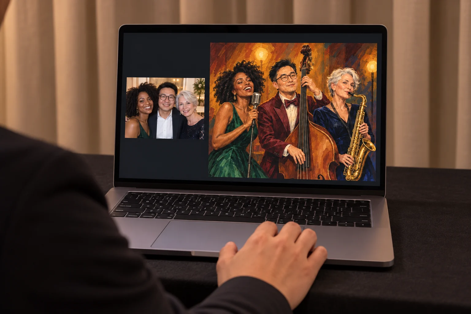 Concept illustration of private review: a source photo beside the group's new portrait